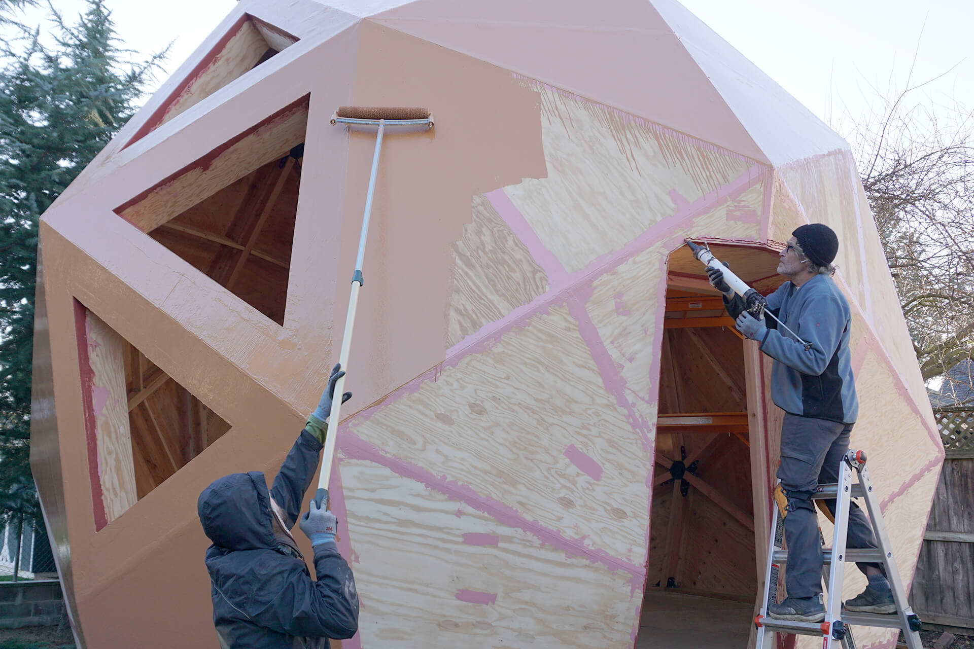 Sealing the outside of the dome to protect it from weather.