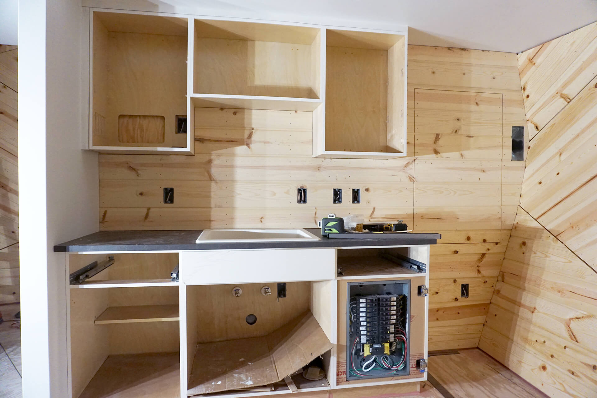 The roughed-in kichenette.