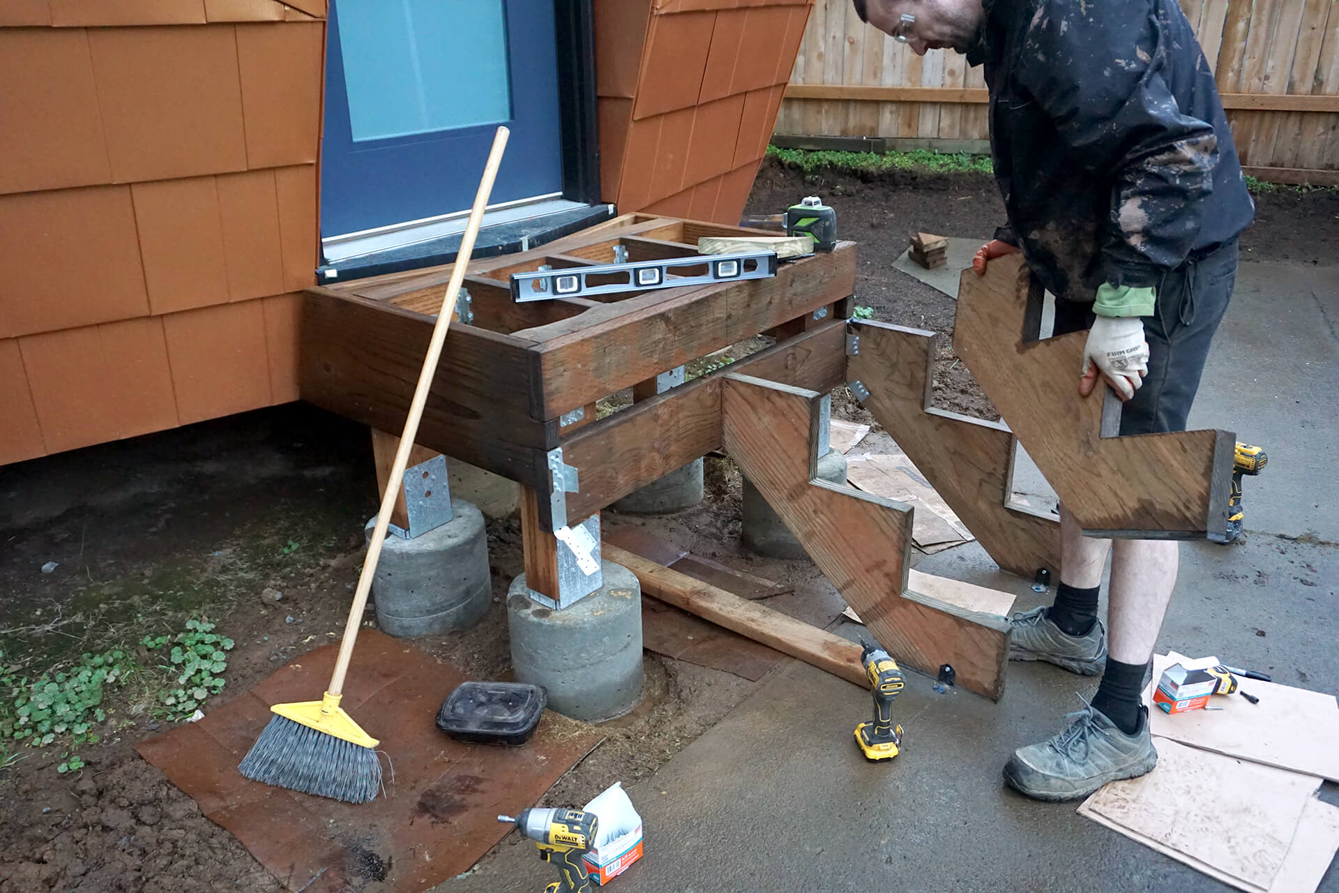 Installing the stringers for the front porch.