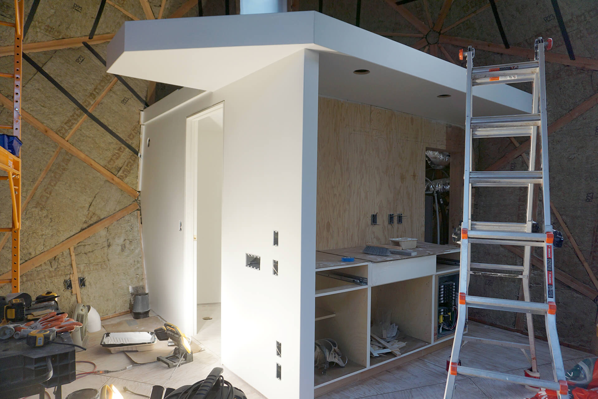 The mini dome walls in white primer.