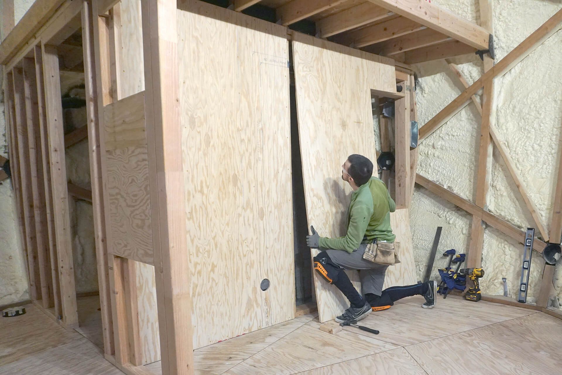 The mini dome kitchenette wall sheathing.