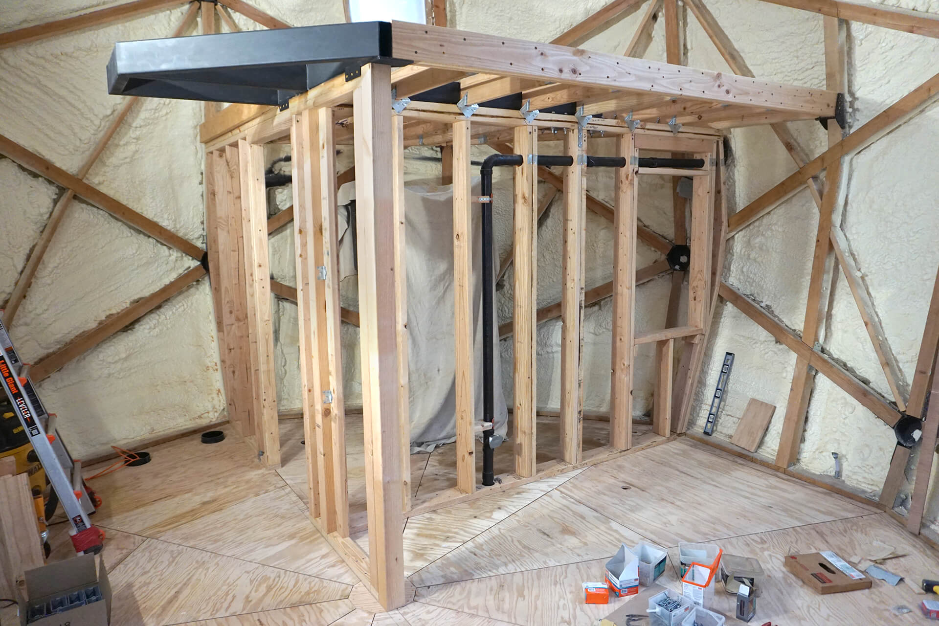 The mini dome room framing.
